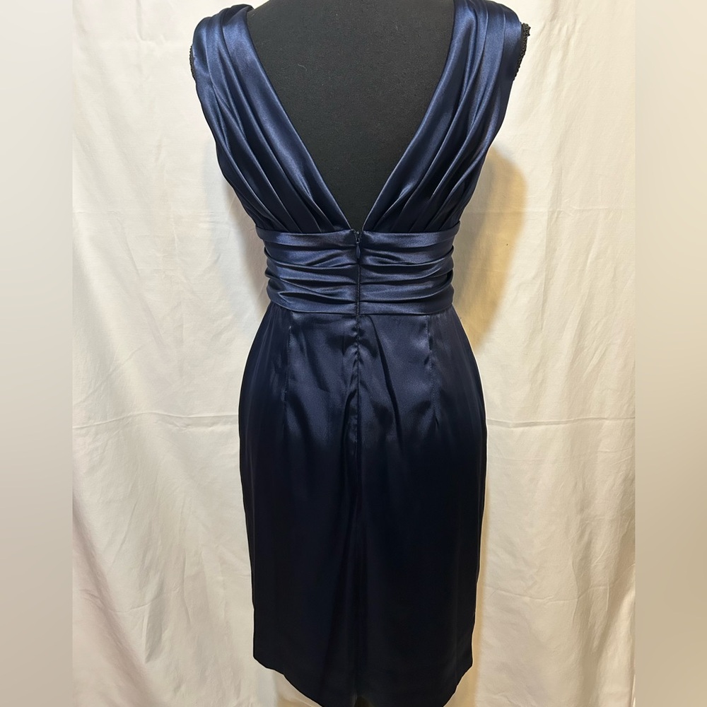 Eliza J Navy Blue Satin Sheath cocktail dress Size 2P - Picture 7 of 13